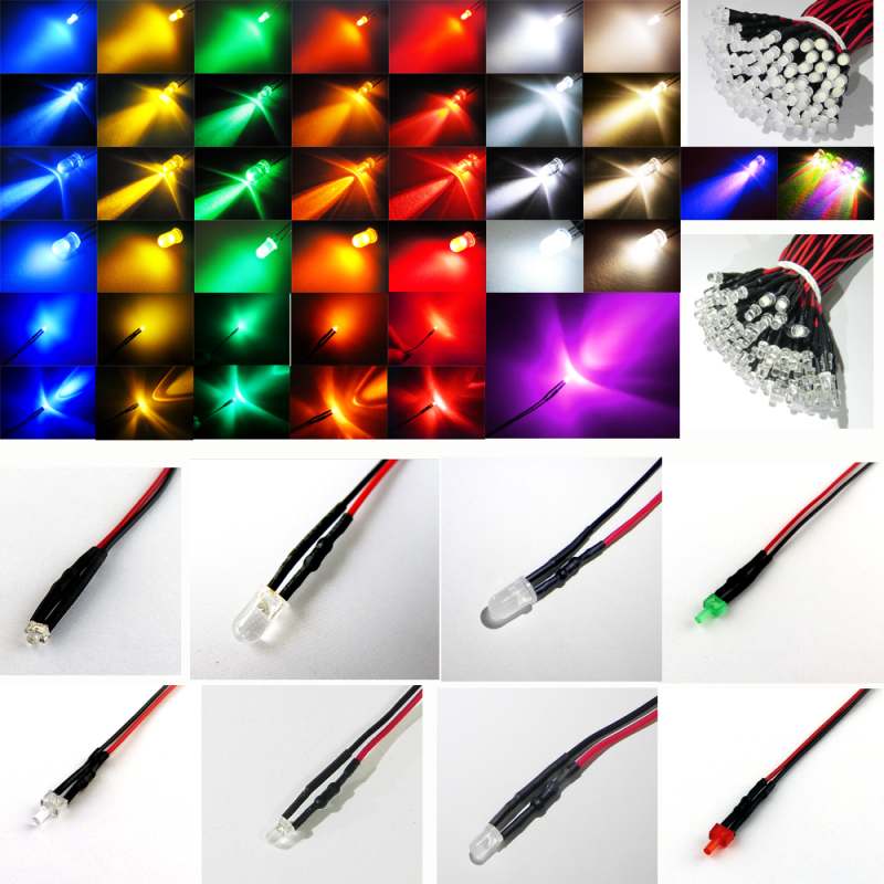 1,8 mm LED, Gehäuse farbig diffus, verschiedene Farben mit 20cm Kabel für 5-15V DC