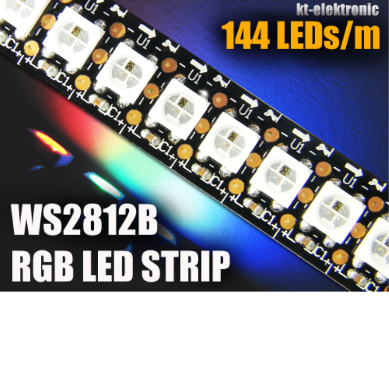 1m WS2812B LED Streifen, 144 LEDs/m, schwarz