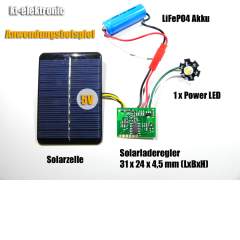 Solar Laderegler mit LED Steuerung und Zeitautomatik für 3,2V LiFePO4 Akkus